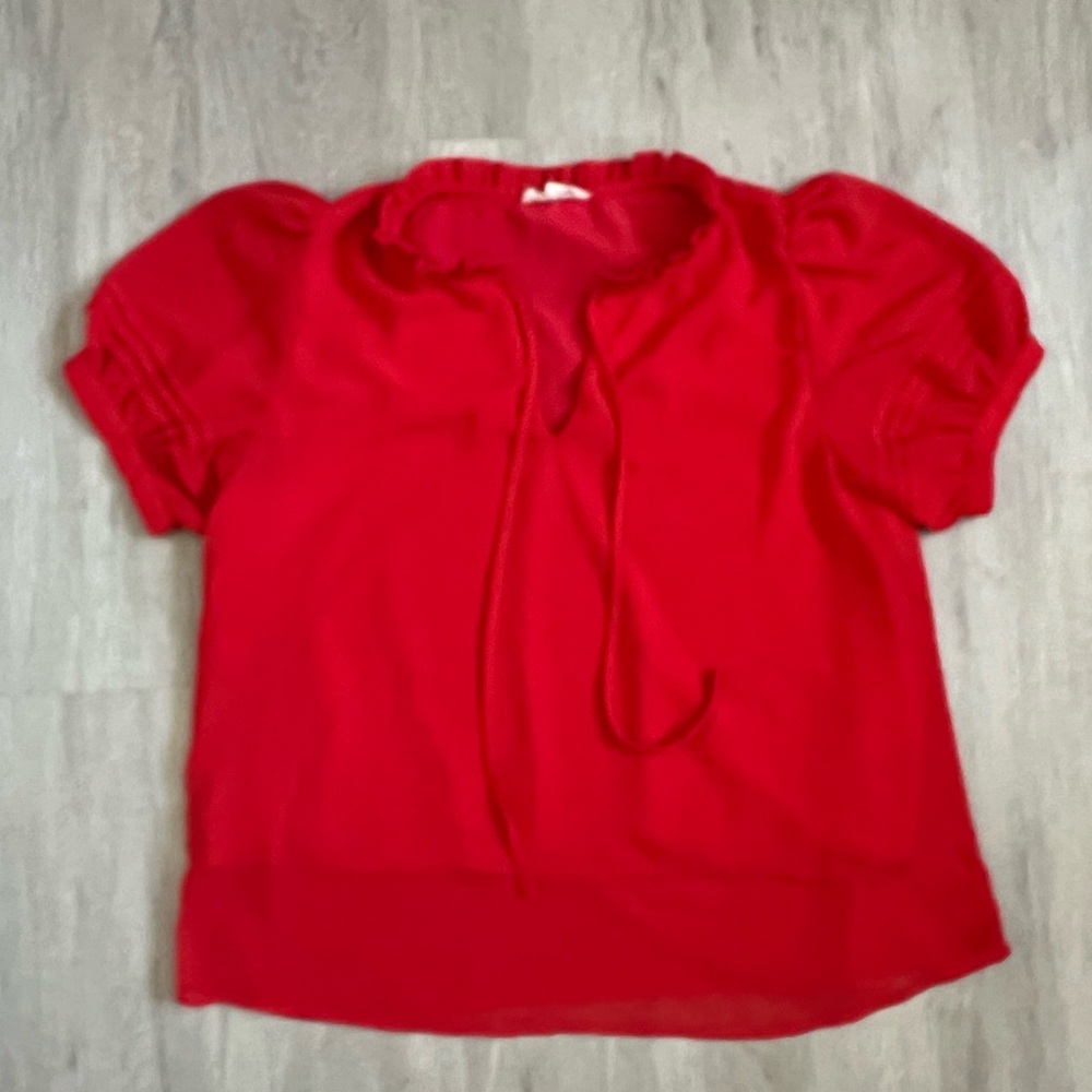 Eesome Vibrant Red Blouse feminine detailed sheer lines Medium